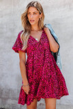 Rose Floral Print Puff Sleeve Babydoll Mini Dress