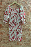 Square Neck Puff Sleeves Floral Slim Dress