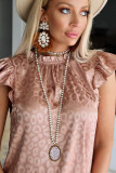 Pink Leopard Ruffled Flutter Sleeve Blouse