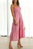 One Shoulder Tiered Splicing Ruffle Dress
