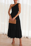 One Shoulder Tiered Splicing Ruffle Dress