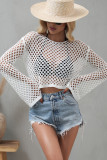 Plain Hollow Out Knit Flare Sleeves Kimono
