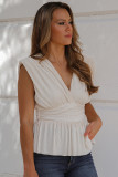Apricot Deep V Neck Backless Peplum Top