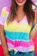 Yellow Striped Color Block V Neck T Shirt