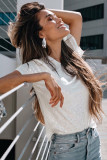 White Sequin Casual Short Sleeve T Shirt