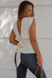 Apricot Deep V Neck Backless Peplum Top