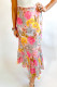 Pink Zipped Ruffle Hem Floral Midi Skirt
