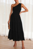 One Shoulder Tiered Splicing Ruffle Dress