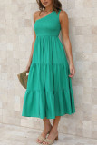 One Shoulder Tiered Splicing Ruffle Dress