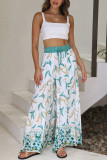 High Waist Drawstring Printing Wide Leg Pants