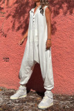 Loose Fit Sleeveless Hooded Plain Jumpsuit