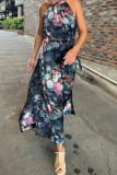 Sleeveless Tie Dye Halter Neck Floral Maxi Dress