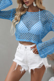 Plain Hollow Out Knit Flare Sleeves Kimono