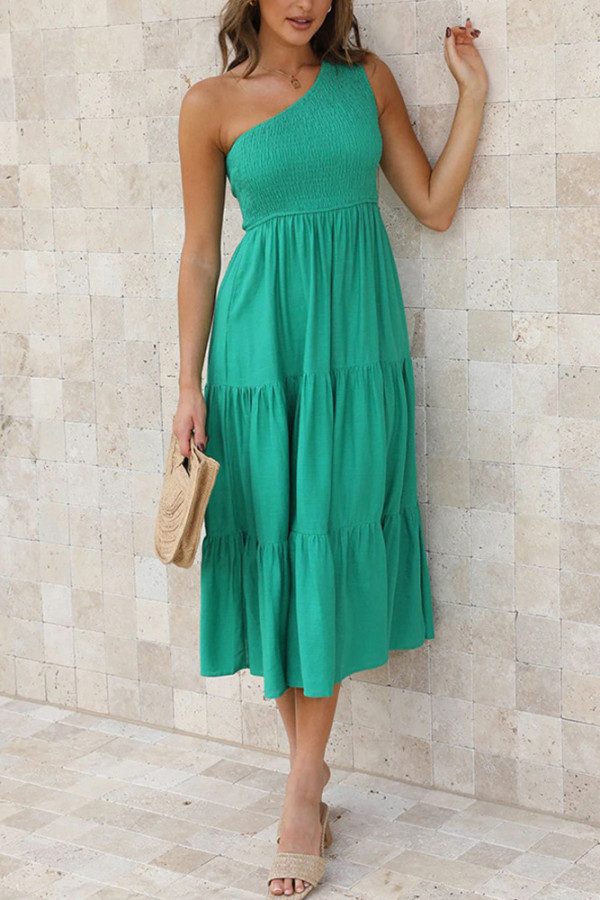 One Shoulder Tiered Splicing Ruffle Dress