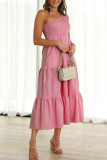 One Shoulder Tiered Splicing Ruffle Dress