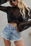 Plain Hollow Out Knit Flare Sleeves Kimono