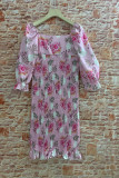 Square Neck Puff Sleeves Floral Slim Dress
