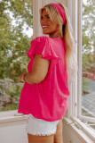 Rose Crochet Split V Neck Ruffle Sleeve Plus Size Blouse