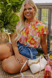 Multicolor Plus Size Mock Neck Ruffle Sleeve Floral Blouse