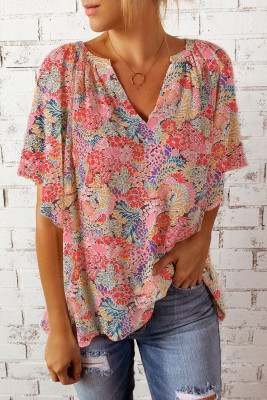Multicolor Notch V Neck Gorgeous Floral Blouse