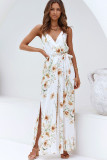 White Poppy Print Belted Cami Wide Leg Jumpsuit