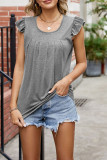 Plain Pin-Tuck Ruffles Sleeves Top