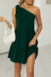 Plain One Shoulder Tiered Dress