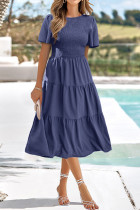 Plain Smocked Puff Tiered Maxi Dress