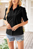 Plain Open Button Short Sleeves Blouse