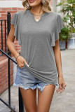 Ruffle Sleeves U Neck Plain Top
