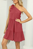 Plain One Shoulder Tiered Dress