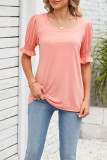 Square Neck Puff Sleeves Plain Top