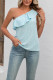 Plain Eyelet One Shoulder Ruffles Tank Top