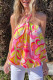 Pink Abstract Floral Print Knotted Halter Tank Top
