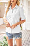 Plain Open Button Short Sleeves Blouse