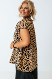Plus Size Leopard Ruffle Short Sleeve High Neck Blouse