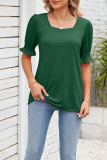Square Neck Puff Sleeves Plain Top
