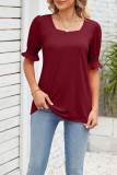 Square Neck Puff Sleeves Plain Top