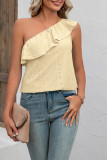 Plain Eyelet One Shoulder Ruffles Tank Top