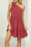 Plain One Shoulder Tiered Dress