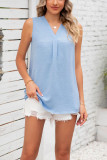 Sleeveless V Neck Smocked Tank Top