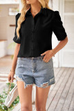Plain Open Button Short Sleeves Blouse