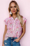 Pink Floral Mandarin Collar Top