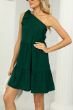 Plain One Shoulder Tiered Dress