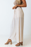 Apricot Drawstring Wide Leg Pleated Pants