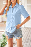 Plain Open Button Short Sleeves Blouse