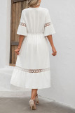 Plain V Neck Hollow Out Lace Splicing Maxi Dress