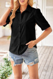 Plain Open Button Short Sleeves Blouse