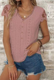 V Neck Lace Sleeves Eyelet Blouse