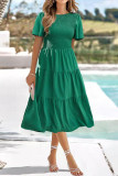 Plain Smocked Puff Tiered Maxi Dress